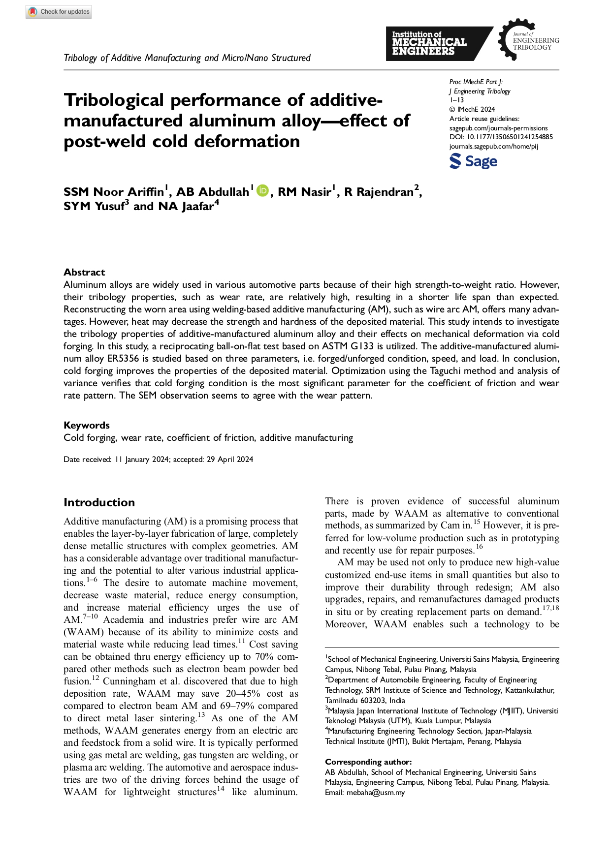 noor ariffin et al 2024 tribological performance of additive manufactured aluminum alloy effect of post weld cold 1 page 0001